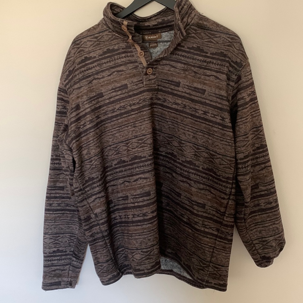 Ariat Men's Brown Patterned Henley Pullover Jacket